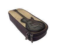 BNVSADC Vintage Musical Guitar Printed PU Leather Flip Pencil Case, Cute Pencil Box Pen Bag Stationery Organizer Makeup Bag for School Office Travel