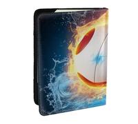 BNVSADC Volleyball with fire and ice Printed Passport Holder Travel PU Leather Passport Cover Case Organiser for Men Women, 6.5 inch