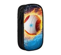 BNVSADC Volleyball with fire and ice Printed Pencil Case for Girls Boys, Large Capacity Pencil Pouch Cute Pencil Box Adult Makeup Bag with 2 Compartments, Black