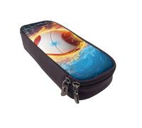 BNVSADC Volleyball with fire and ice Printed PU Leather Flip Pencil Case, Cute Pencil Box Pen Bag Stationery Organizer Makeup Bag for School Office Travel