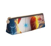 BNVSADC Volleyball with fire and ice Printed Triangle Pencil Case Leather Pencil Pouch Cute Stationery Pencil Pen Bag for School Office Travel