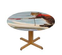 BNVSADC Water Skiing fox Squirrel Printed Round Tablecloth with Elastic Edged, S(122CM Diameter), Polyester Kitchen Water Resistant Table Cloth Dining Table Decoration Table Covers