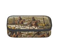 BNVSADC West Desert Cowboys Riding Horses Printed Pencil Case Cute Pencil Box Bag Pen Pouch Office School Stationery Organizer for School Travel Work