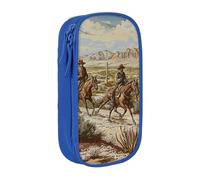 BNVSADC West Desert Cowboys Riding Horses Printed Pencil Case for Girls Boys, Large Capacity Pencil Pouch Cute Pencil Box Adult Makeup Bag with 2 Compartments, Blue