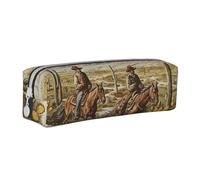 BNVSADC West Desert Cowboys Riding Horses Printed Pencil Case Leather Pencil Pouch Cute Stationery Pencil Pen Bag with Zipper for School Office Travel