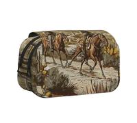 BNVSADC West Desert Cowboys Riding Horses Printed Print Flip Top Double Layer Pencil Case - Large Capacity School Supplies Organizer for Students, Kids, Teens, Artists, Travel & Office Use
