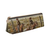 BNVSADC West Desert Cowboys Riding Horses Printed Triangle Pencil Case Leather Pencil Pouch Cute Stationery Pencil Pen Bag for School Office Travel
