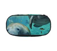 BNVSADC West Indian Manatees Printed Pencil Case Cute Pencil Bag Pen Pouch Large Stationery Organizer Makeup Bag for Teen Boys Girls School Students Office