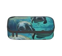 BNVSADC West Indian Manatees Printed Pencil Case Cute Pencil Box Bag Pen Pouch Office School Stationery Organizer for School Travel Work