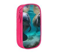BNVSADC West Indian Manatees Printed Pencil Case for Girls Boys, Large Capacity Pencil Pouch Cute Pencil Box Adult Makeup Bag with 2 Compartments, Pink