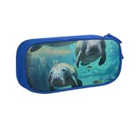 BNVSADC West Indian Manatees Printed Pencil Case Large Pen Bag Cute Pencil Box Pouch Office School Stationery Organizer for Girls Boys, Blue