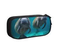 BNVSADC West Indian Manatees Printed Pencil Case Large Pen Bag Cute Pencil Box Pouch Office School Stationery Organizer for Girls Boys, Black