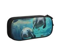 BNVSADC West Indian Manatees Printed Pencil Case Large Pen Bag Cute Pencil Box Pouch Office School Stationery Organizer for Girls Boys, Black