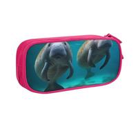 BNVSADC West Indian Manatees Printed Pencil Case Large Pen Bag Cute Pencil Box Pouch Office School Stationery Organizer for Girls Boys, Pink