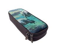 BNVSADC West Indian Manatees Printed PU Leather Flip Pencil Case, Cute Pencil Box Pen Bag Stationery Organizer Makeup Bag for School Office Travel