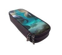 BNVSADC West Indian Manatees Printed PU Leather Flip Pencil Case, Cute Pencil Box Pen Bag Stationery Organizer Makeup Bag for School Office Travel