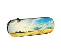 BNVSADC Wheat Field Printed Leather Pencil Pen Case & Makeup Bag - Stylish Hard Shell Pencil Bag Stationery Organizer Pouch for School Office Travel