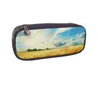 BNVSADC Wheat Field Printed Leather Pencil Pen Case & Makeup Bag - Stylish Pencil Bag Stationery Organizer Pouch for School Office Travel