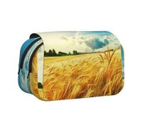 BNVSADC Wheat Field Printed Print Flip Top Double Layer Pencil Case - Large Capacity School Supplies Organizer for Students, Kids, Teens, Artists, Travel & Office Use