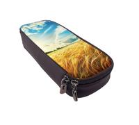 BNVSADC Wheat Field Printed PU Leather Flip Pencil Case, Cute Pencil Box Pen Bag Stationery Organizer Makeup Bag for School Office Travel