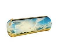 BNVSADC Wheat Field Printed Round Pencil Case Leather Pencil Pouch Cute Stationery Pencil Pen Bag for School Office Travel