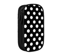 BNVSADC White Dot Pattern Printed Pencil Case for Girls Boys, Large Capacity Pencil Pouch Cute Pencil Box Adult Makeup Bag with 2 Compartments, Black