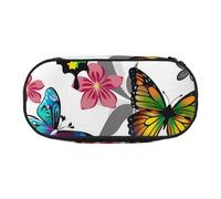 BNVSADC White Floral Pattern Colorful Butterflies Art Printed Pencil Case Cute Pencil Bag Pen Pouch Large Stationery Organizer Makeup Bag for Teen Boys Girls School Students Office