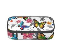 BNVSADC White Floral Pattern Colorful Butterflies Art Printed Pencil Case Cute Pencil Box Bag Pen Pouch Office School Stationery Organizer for School Travel Work