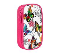 BNVSADC White Floral Pattern Colorful Butterflies Art Printed Pencil Case for Girls Boys, Large Capacity Pencil Pouch Cute Pencil Box Adult Makeup Bag with 2 Compartments, Pink