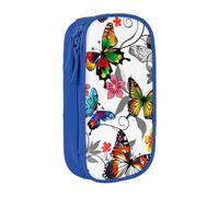 BNVSADC White Floral Pattern Colorful Butterflies Art Printed Pencil Case for Girls Boys, Large Capacity Pencil Pouch Cute Pencil Box Adult Makeup Bag with 2 Compartments, Blue