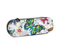 BNVSADC White Floral Pattern Colorful Butterflies Printed Leather Pencil Pen Case & Makeup Bag - Stylish Hard Shell Pencil Bag Stationery Organizer Pouch for School Office Travel