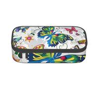 BNVSADC White Floral Pattern Colorful Butterflies Printed Pencil Case Cute Pencil Box Bag Pen Pouch Office School Stationery Organizer for School Travel Work