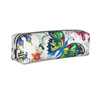 BNVSADC White Floral Pattern Colorful Butterflies Printed Pencil Case Leather Pencil Pouch Cute Stationery Pencil Pen Bag with Zipper for School Office Travel