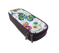 BNVSADC White Floral Pattern Colorful Butterflies Printed PU Leather Flip Pencil Case, Cute Pencil Box Pen Bag Stationery Organizer Makeup Bag for School Office Travel