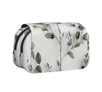 BNVSADC White Natural Greenery Twig Printed Print Flip Top Double Layer Pencil Case - Large Capacity School Supplies Organizer for Students, Kids, Teens, Artists, Travel & Office Use