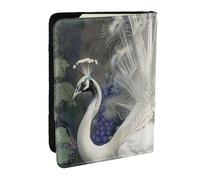 BNVSADC White Peacock Printed Passport Holder Travel PU Leather Passport Cover Case Organiser for Men Women, 6.5 inch