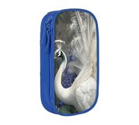 BNVSADC White Peacock Printed Pencil Case for Girls Boys, Large Capacity Pencil Pouch Cute Pencil Box Adult Makeup Bag with 2 Compartments, Blue