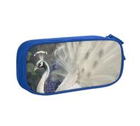 BNVSADC White Peacock Printed Pencil Case Large Pen Bag Cute Pencil Box Pouch Office School Stationery Organizer for Girls Boys, Blue