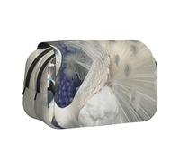 BNVSADC White Peacock Printed Print Flip Top Double Layer Pencil Case - Large Capacity School Supplies Organizer for Students, Kids, Teens, Artists, Travel & Office Use