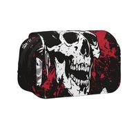 BNVSADC White Punk Skull Printed Print Flip Top Double Layer Pencil Case - Large Capacity School Supplies Organizer for Students, Kids, Teens, Artists, Travel & Office Use