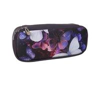 BNVSADC White Purple Butterflies Printed Leather Pencil Pen Case & Makeup Bag - Stylish Pencil Bag Stationery Organizer Pouch for School Office Travel