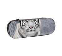 BNVSADC White Tiger in Snow Printed Leather Pencil Pen Case & Makeup Bag - Stylish Hard Shell Pencil Bag Stationery Organizer Pouch for School Office Travel