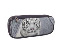BNVSADC White Tiger in Snow Printed Leather Pencil Pen Case & Makeup Bag - Stylish Pencil Bag Stationery Organizer Pouch for School Office Travel