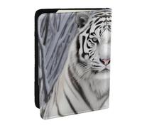 BNVSADC White Tiger in Snow Printed Passport Holder Travel PU Leather Passport Cover Case Organiser for Men Women, 6.5 inch