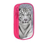 BNVSADC White Tiger in Snow Printed Pencil Case for Girls Boys, Large Capacity Pencil Pouch Cute Pencil Box Adult Makeup Bag with 2 Compartments, Pink