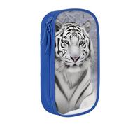 BNVSADC White Tiger in Snow Printed Pencil Case for Girls Boys, Large Capacity Pencil Pouch Cute Pencil Box Adult Makeup Bag with 2 Compartments, Blue