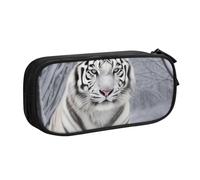 BNVSADC White Tiger in Snow Printed Pencil Case Large Pen Bag Cute Pencil Box Pouch Office School Stationery Organizer for Girls Boys, Black