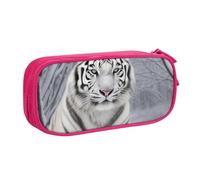 BNVSADC White Tiger in Snow Printed Pencil Case Large Pen Bag Cute Pencil Box Pouch Office School Stationery Organizer for Girls Boys, Pink