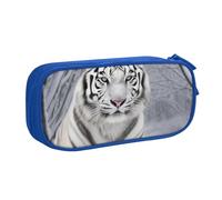 BNVSADC White Tiger in Snow Printed Pencil Case Large Pen Bag Cute Pencil Box Pouch Office School Stationery Organizer for Girls Boys, Blue