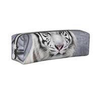 BNVSADC White Tiger in Snow Printed Pencil Case Leather Pencil Pouch Cute Stationery Pencil Pen Bag with Zipper for School Office Travel